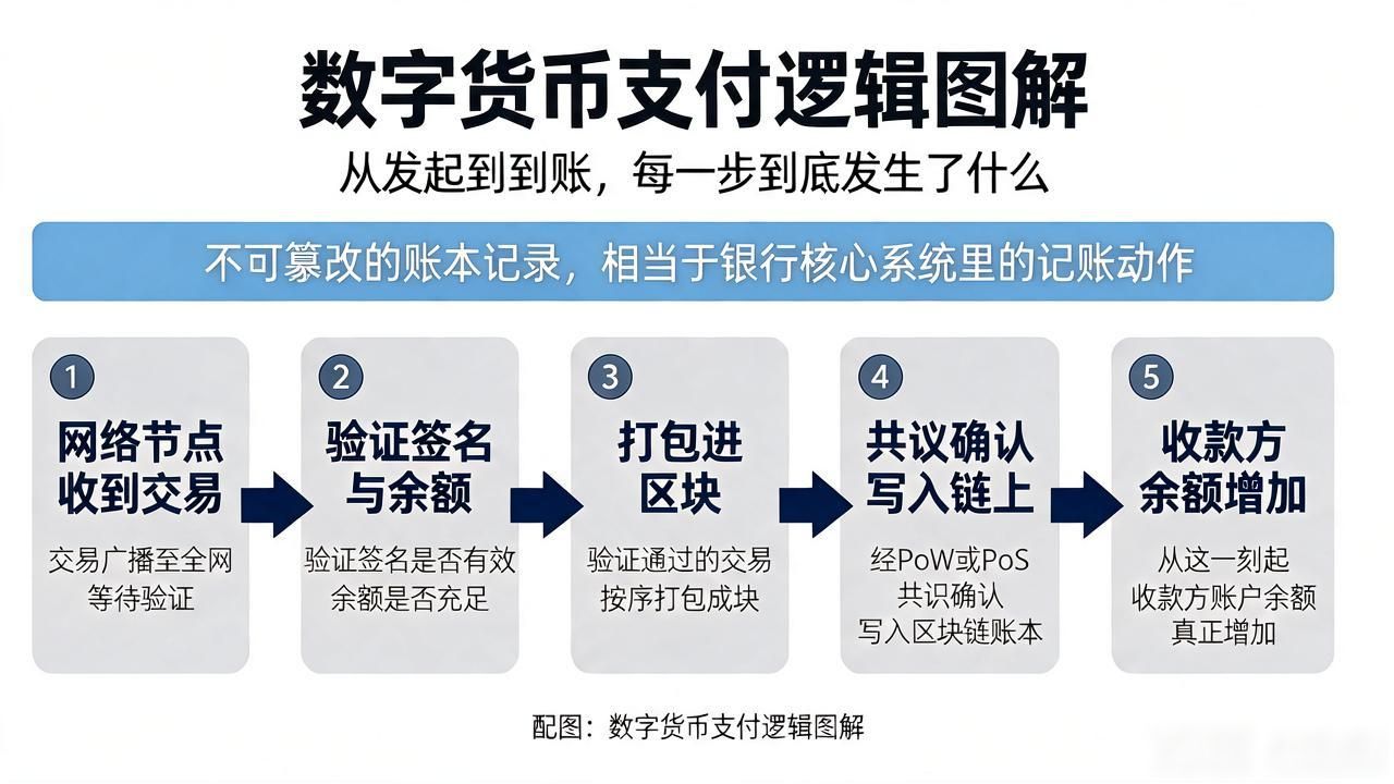 数字货币支付逻辑图解：从发起到到账，每一步到底发生了什么